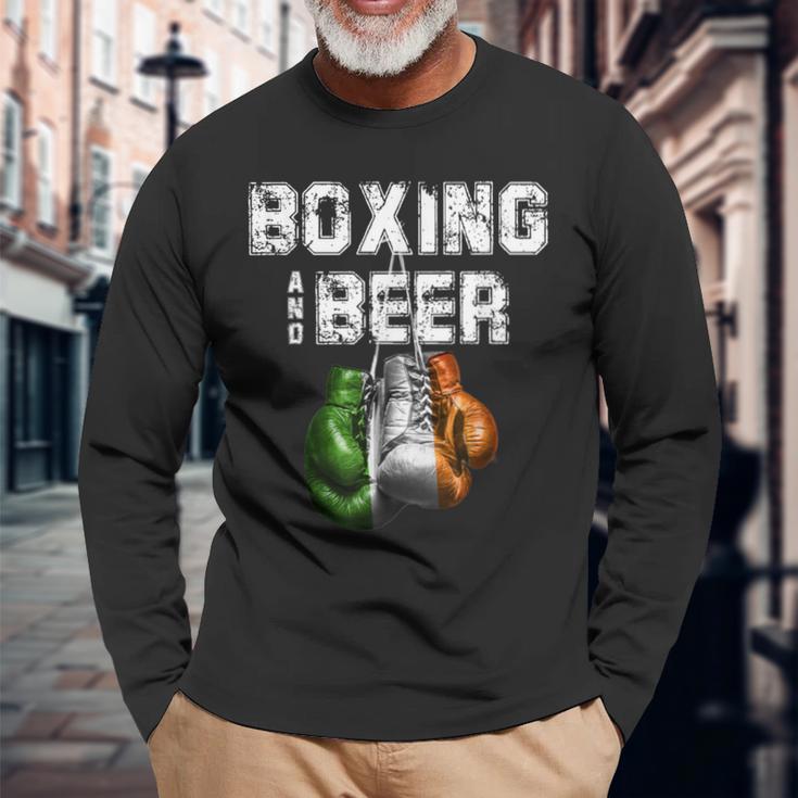 アイルランドのボクシングとビール 面白いアイルランド国旗tシャツ 長袖Tシャツ 高齢者への贈り物