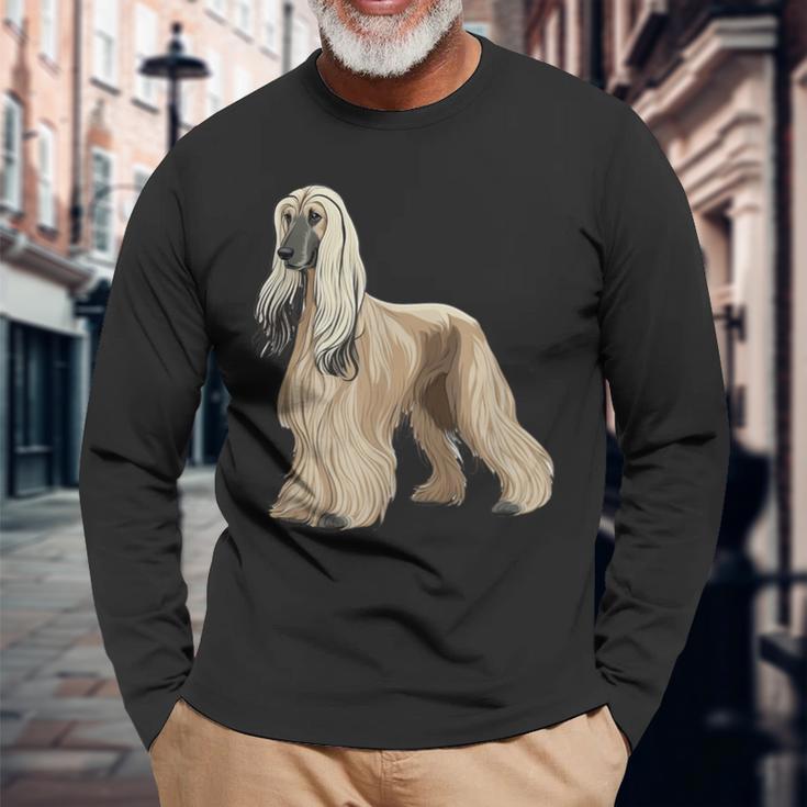 アイ・ラブ・アフガン・ハウンド 長袖Tシャツ 高齢者への贈り物