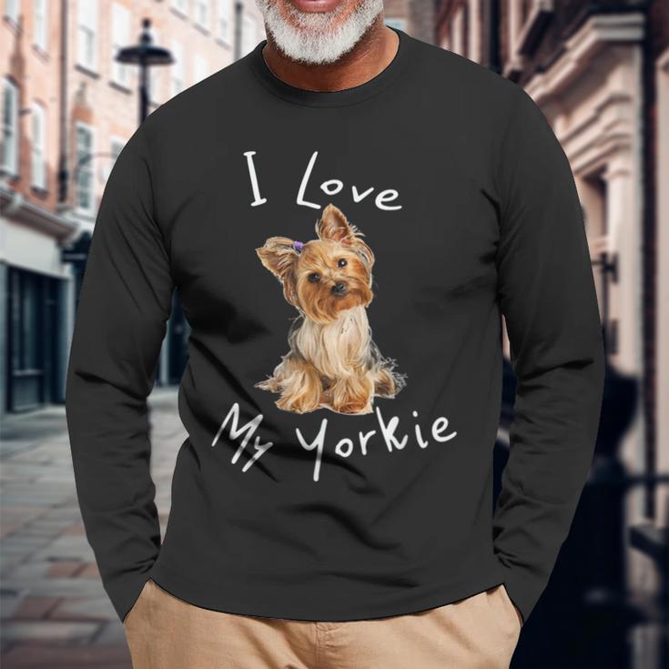 アイ・ラブ・マイ・ヨーキー・ヨーキー・ヨーキー・ドッグ・ファンへのギフト 長袖Tシャツ 高齢者への贈り物