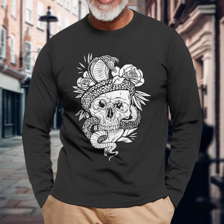 アジアの髑髏と蛇のグラフィック 長袖Tシャツ 高齢者への贈り物