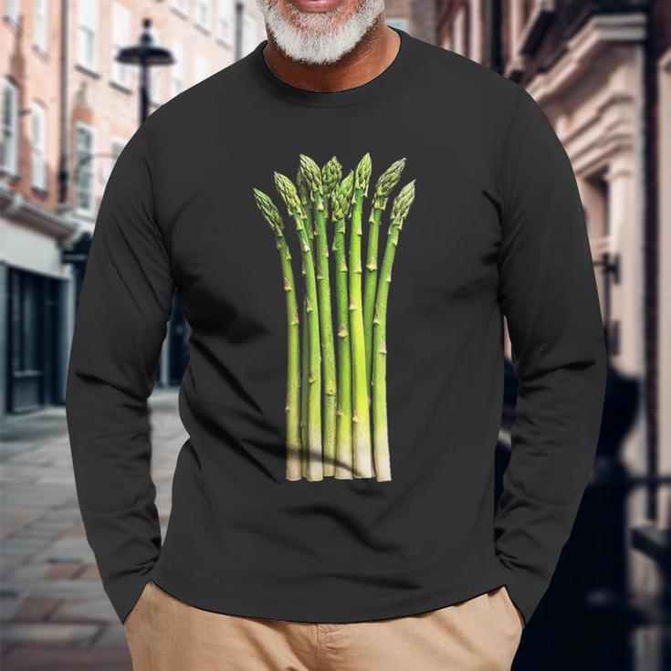 アスパラガス 野菜 グラフィックアート アスパラガス 長袖Tシャツ 高齢者への贈り物