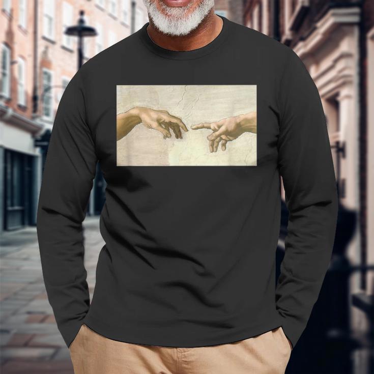 アダム・ミケランジェロによる創造 美術史 長袖Tシャツ 高齢者への贈り物