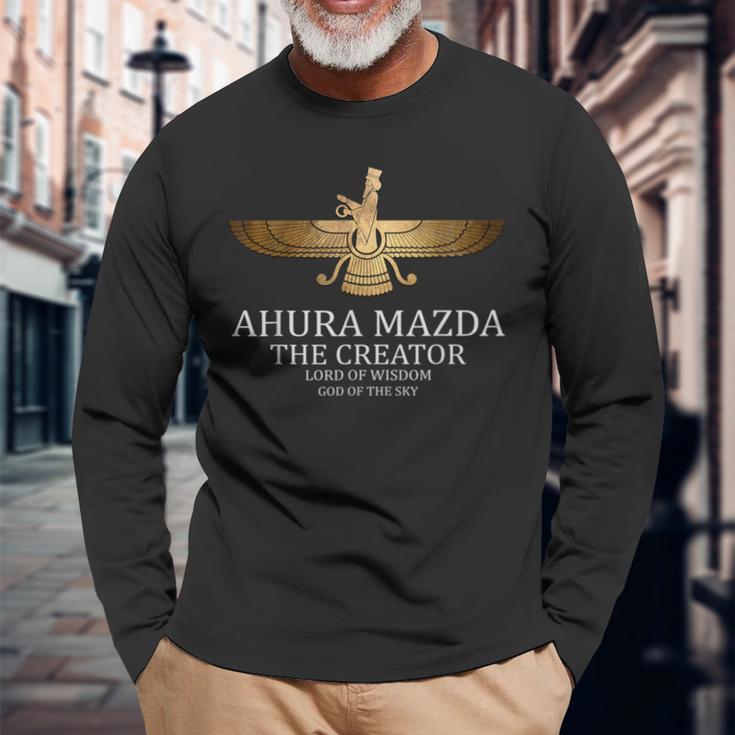 アフラ・マズダー 古代ペルシャの神 ゾロアスター教のシンボル 長袖Tシャツ 高齢者への贈り物