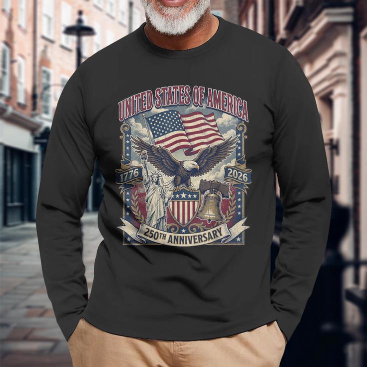 アメリカ250周年記念フラッグ イーグル&リバティ Usa 250年 長袖Tシャツ 高齢者への贈り物