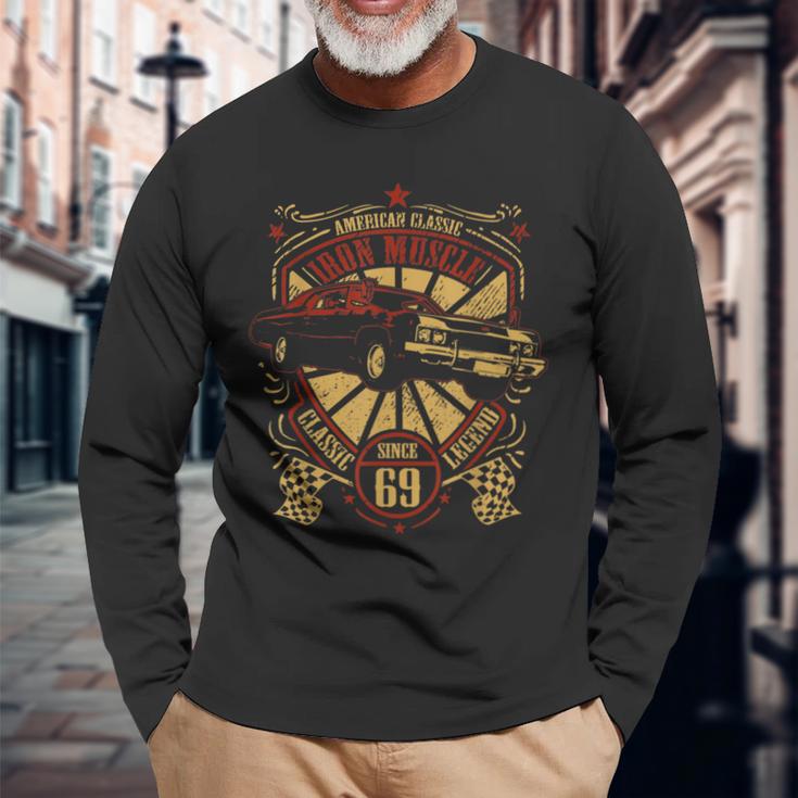 メンズ アメリカクラシック・オールドタイマー・ロカビリー・ホットロッド・マッスルカー 長袖Tシャツ 高齢者への贈り物
