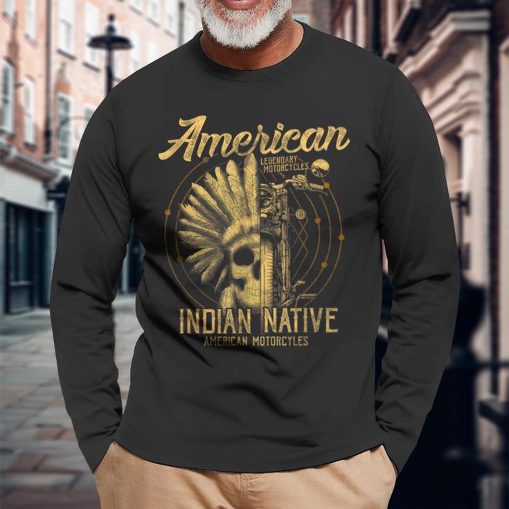 アメリカンインディアン ネイティブ服 伝説のバイクギフト 長袖Tシャツ 高齢者への贈り物