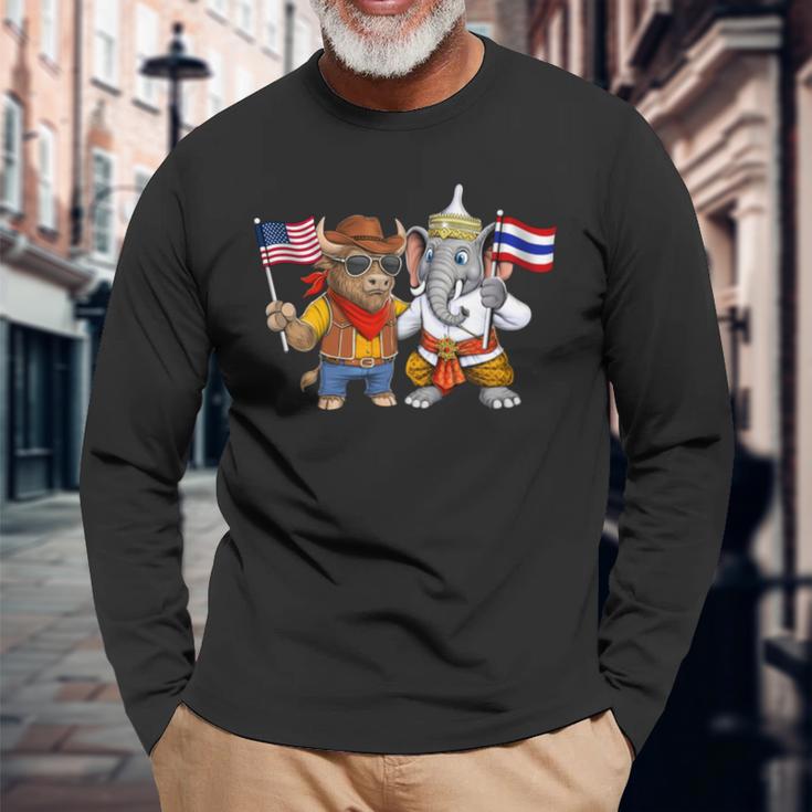 アメリカ・タイ国旗 誇り高いタイ系アメリカ人のルーツ タイ系アメリカ人の遺産 長袖tシャツ 長袖Tシャツ 高齢者への贈り物