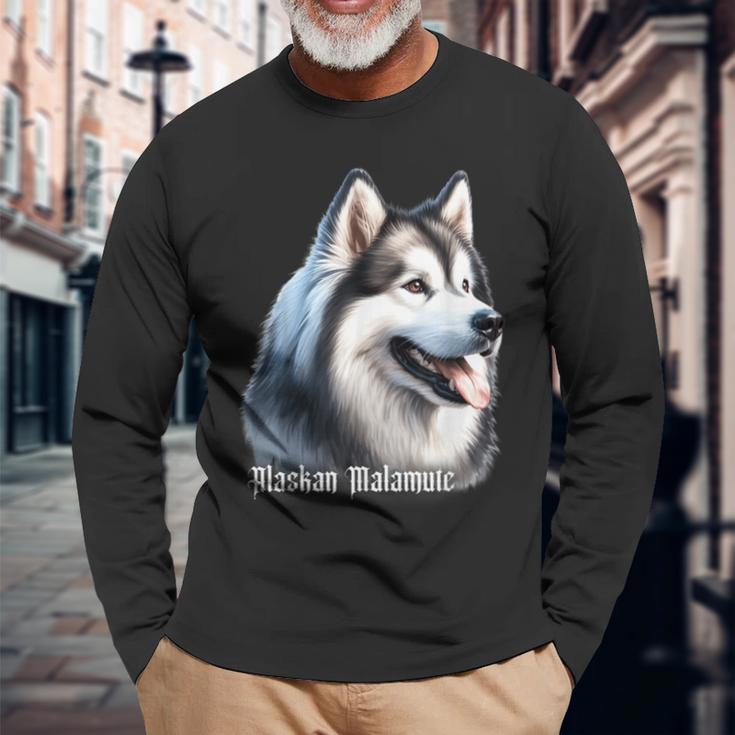 アラスカン・マラミュート犬 長袖Tシャツ 高齢者への贈り物