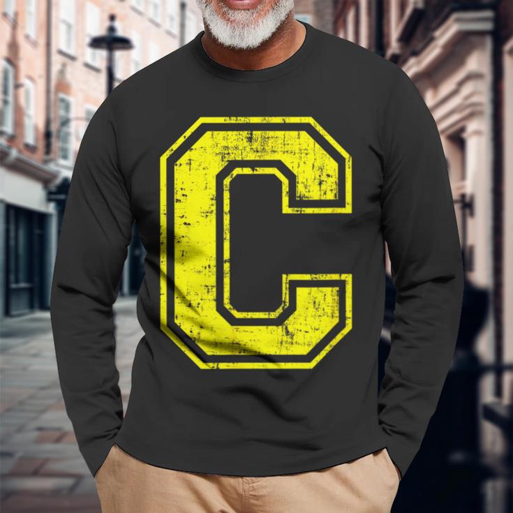 アルファベット C 大文字 イニシャル クラシック 学校 カレッジ 長袖Tシャツ 高齢者への贈り物