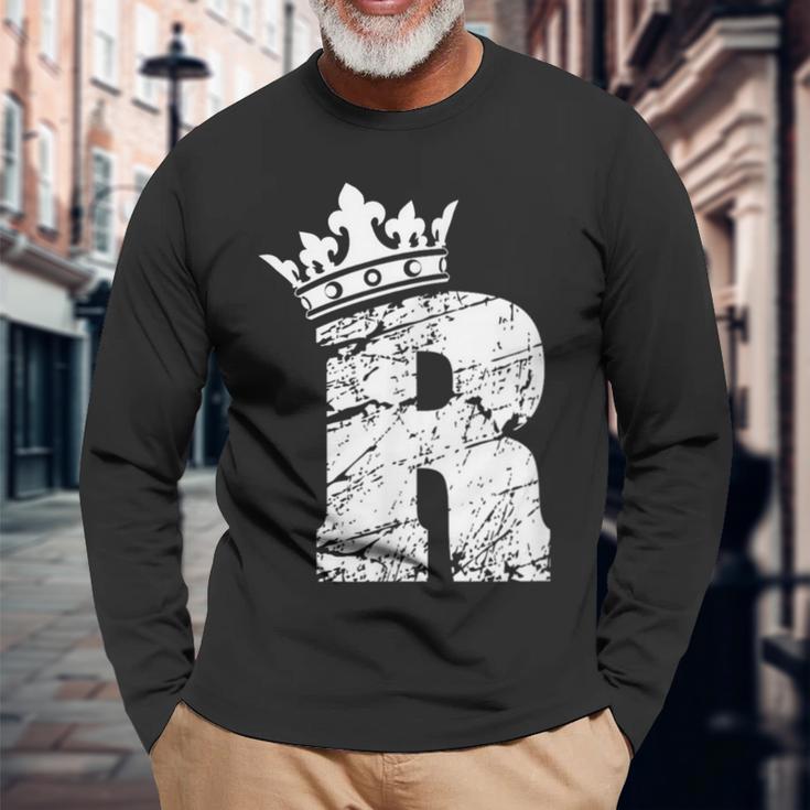 アルファベットtシャツ イニシャル文字 R & キング クイーン クラウン 長袖Tシャツ 高齢者への贈り物