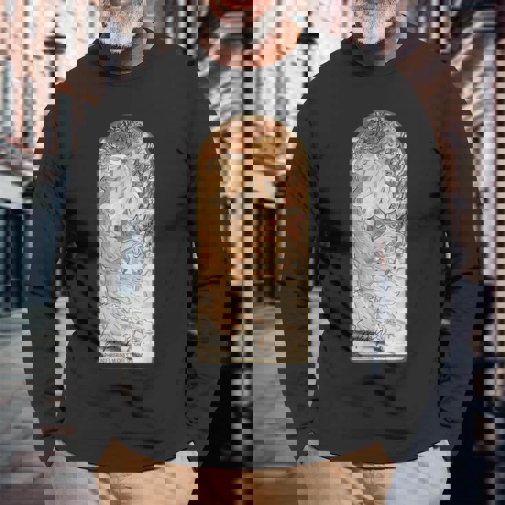 アルフォンス・マリア・ミュシャの季節 春 長袖Tシャツ 高齢者への贈り物