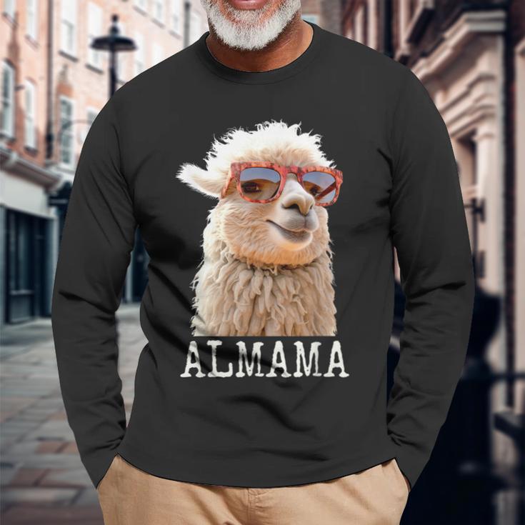 アルママ かわいい アルパカ ママ ダジャレ ラマ プレママ 家族 マタニティ 動物 長袖Tシャツ 高齢者への贈り物