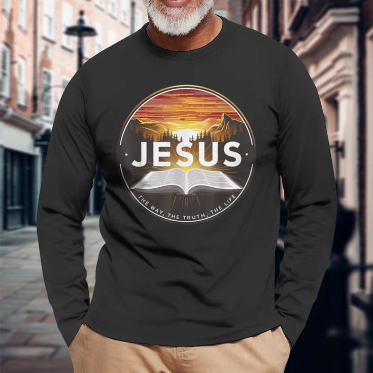 イエス・ザ・ウェイ・ザ・トゥルース ザ・ライフ キリスト教 神 信仰 聖書 長袖Tシャツ 高齢者への贈り物
