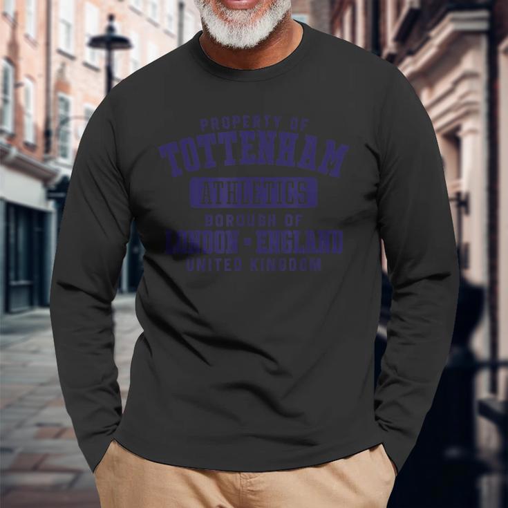 イギリスネイビープリントのトッテナムロンドンプロパティ 長袖Tシャツ 高齢者への贈り物