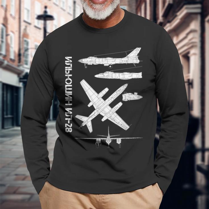 イリューシンil 28 Ww2 ロシア爆撃機飛行機の設計図 長袖Tシャツ 高齢者への贈り物
