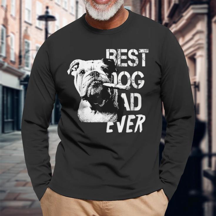 メンズ イングリッシュブルドッグ お父さん 父の日 ヴィンテージスタイル 犬 長袖Tシャツ 高齢者への贈り物