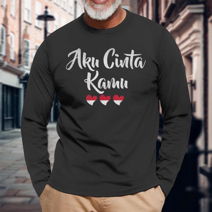 インドネシア語でaku Cinta Kamu 長袖Tシャツ 高齢者への贈り物