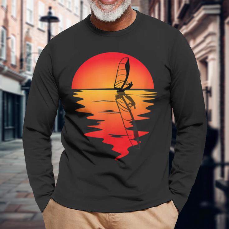 ウィンドサーフィン サンセット ウィンドサーフ メンズ レディース サーフィン 長袖Tシャツ 高齢者への贈り物
