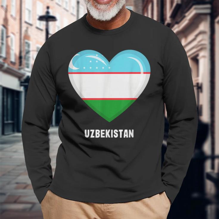 ウズベキスタン国旗シャツ 長袖Tシャツ 高齢者への贈り物