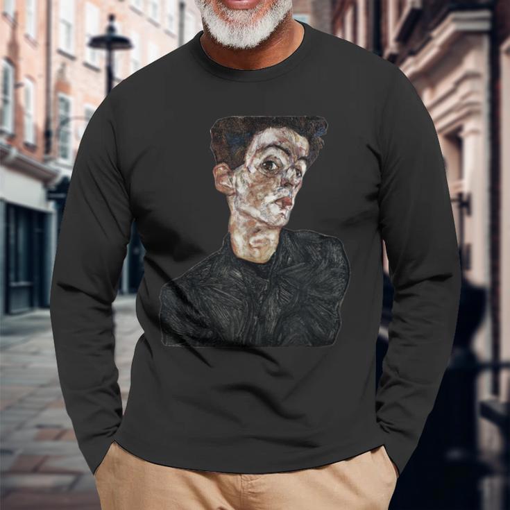 エゴン・シーレ セルフポートレート 長袖Tシャツ 高齢者への贈り物
