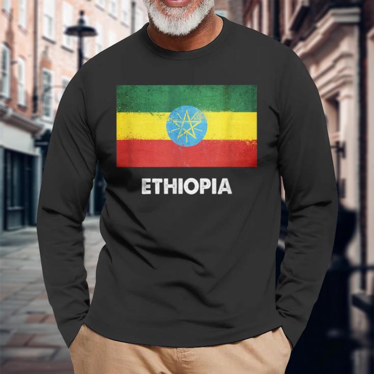 エチオピア国旗tシャツ 長袖Tシャツ 高齢者への贈り物