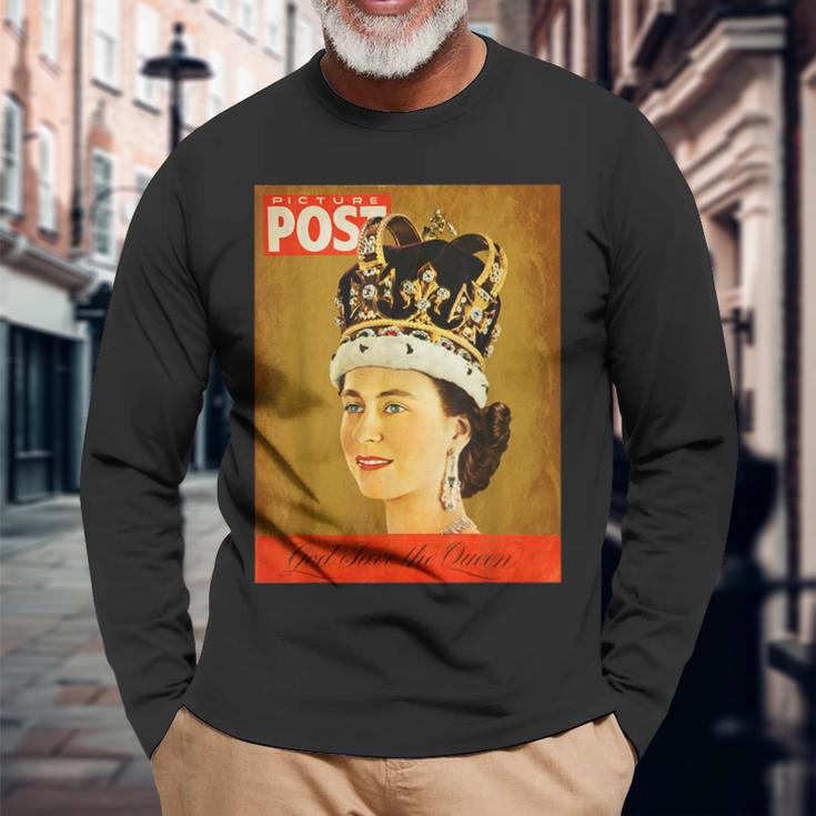 エリザベス女王 ファンビンテージポスター 英国王 長袖Tシャツ 高齢者への贈り物