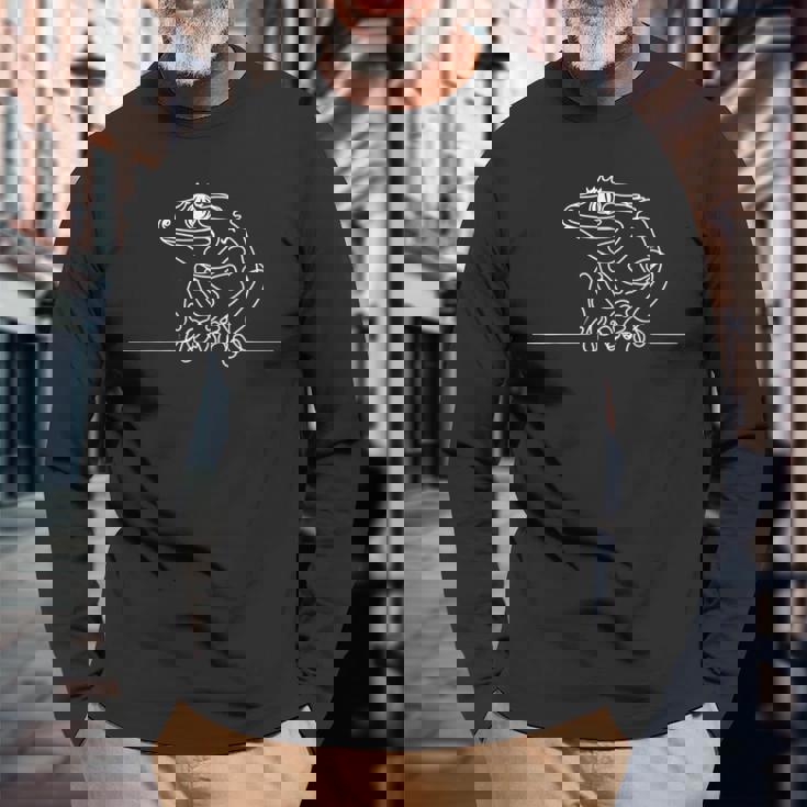 エレガントなラインアート ガーゴイル ヤモリ 爬虫類 長袖Tシャツ 高齢者への贈り物