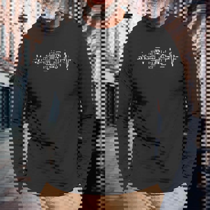 エレキギタープレーヤー ギターエフェクトペダル ハートビート 長袖Tシャツ 高齢者への贈り物