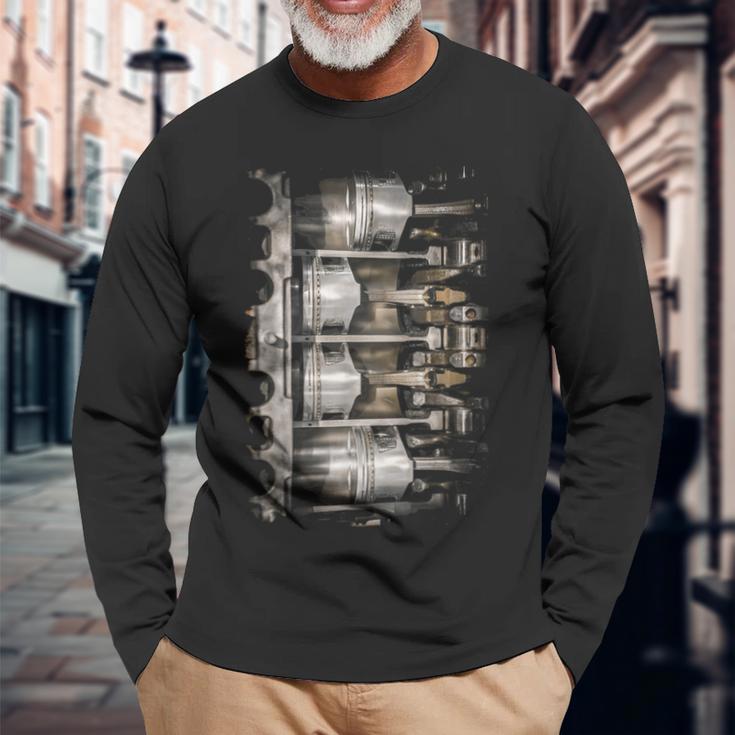 エンジンピストン断面背景 長袖Tシャツ 高齢者への贈り物