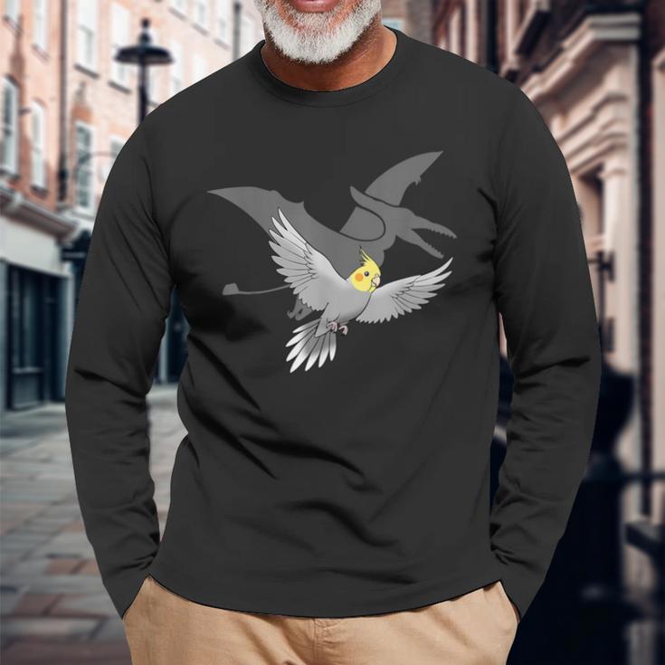 オウム 恐竜 影 テロダクティル オカメインコ 長袖Tシャツ 高齢者への贈り物