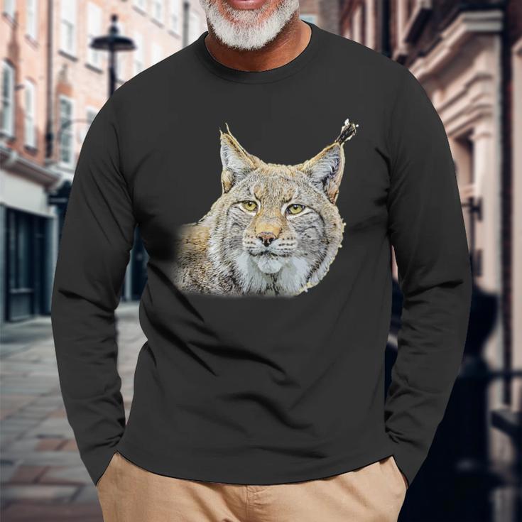オオヤマネコのデザインオオヤマネコの野良猫ギフト 長袖Tシャツ 高齢者への贈り物