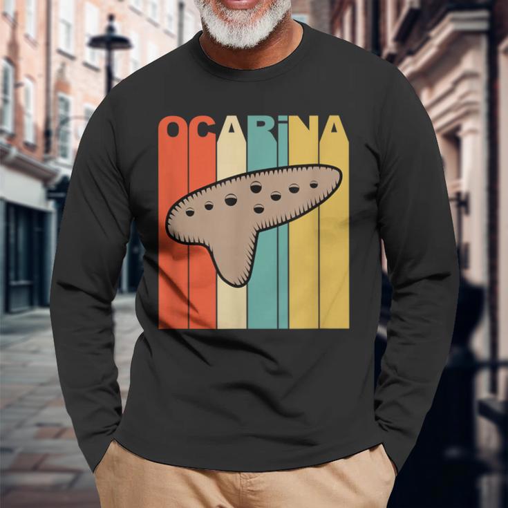 オカリナ レトロ 長袖Tシャツ 高齢者への贈り物