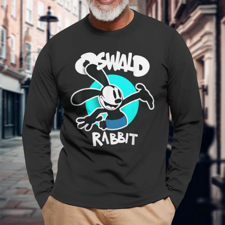 オズワルドラビット ヴィンテージ 漫画 バニー ハッピー ティール 長袖Tシャツ 高齢者への贈り物