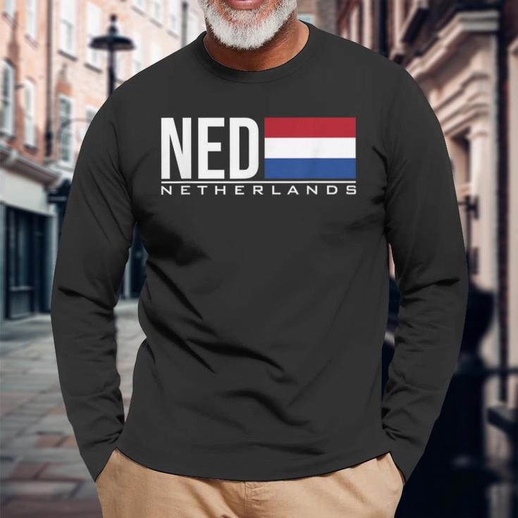 オランダの旗、オランダ、陸上競技、スポーツゲーム、ジャージ。 長袖Tシャツ 高齢者への贈り物