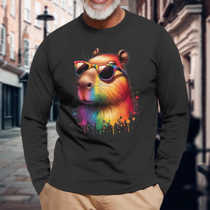 カピバラレインボーフラッグゲイプライド 長袖Tシャツ 高齢者への贈り物