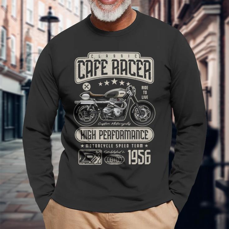 カフェ レーサー バイクの誕生日 1956 年生まれのバイカー 長袖tシャツ 長袖Tシャツ 高齢者への贈り物