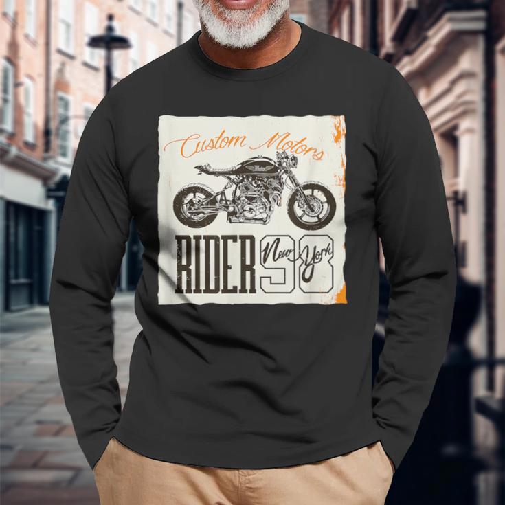 カフェレーサー カスタム バイク おしゃれ オートバイ ライダー イラスト 長袖Tシャツ 高齢者への贈り物