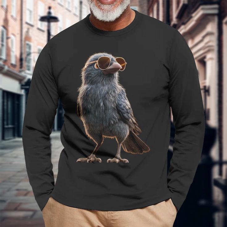 カラス 鳥 カラス ハクセキレイ ハシブトガラス クロカラス 長袖Tシャツ 高齢者への贈り物