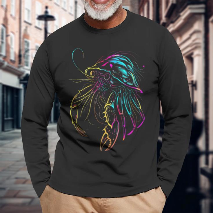 カラフル ヤドカリ 鮮やかな海の生き物 長袖Tシャツ 高齢者への贈り物