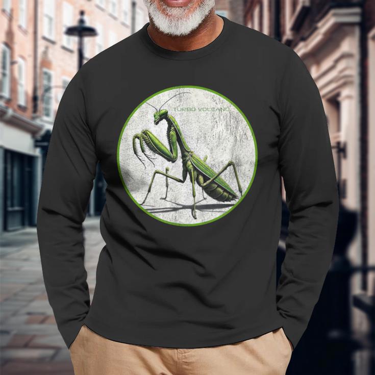 カラフル レトロ カマキリ 昆虫 ヴィンテージ デザイン 長袖Tシャツ 高齢者への贈り物