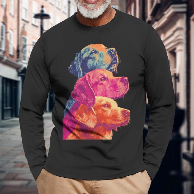 カラフルなラブラドールレトリバー犬夏の美的ペットアート 長袖tシャツ 長袖Tシャツ 高齢者への贈り物