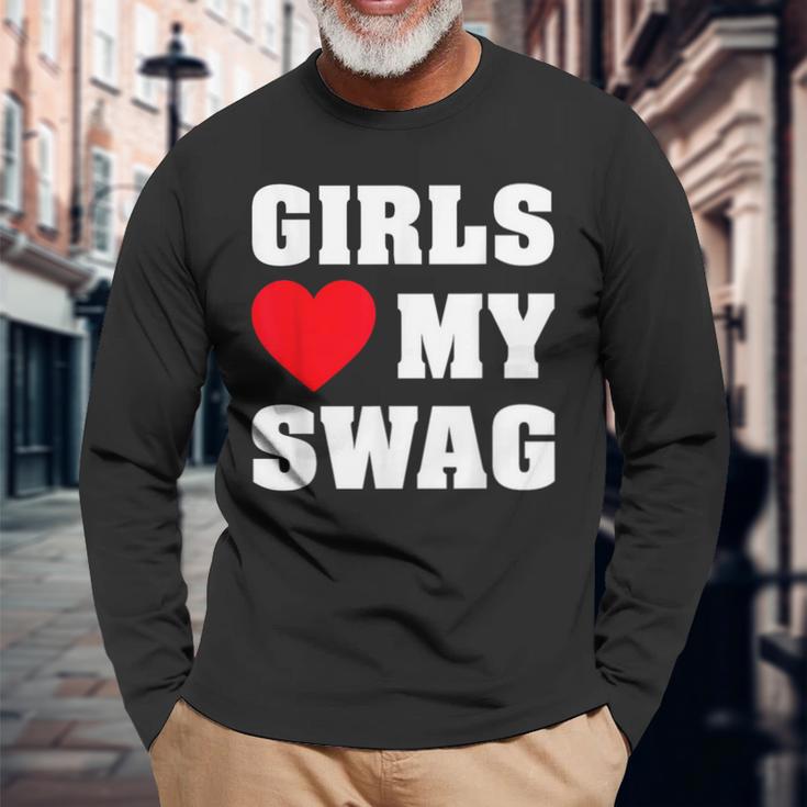 ガールズ・ラブ・マイ・スワッグ 長袖Tシャツ 高齢者への贈り物