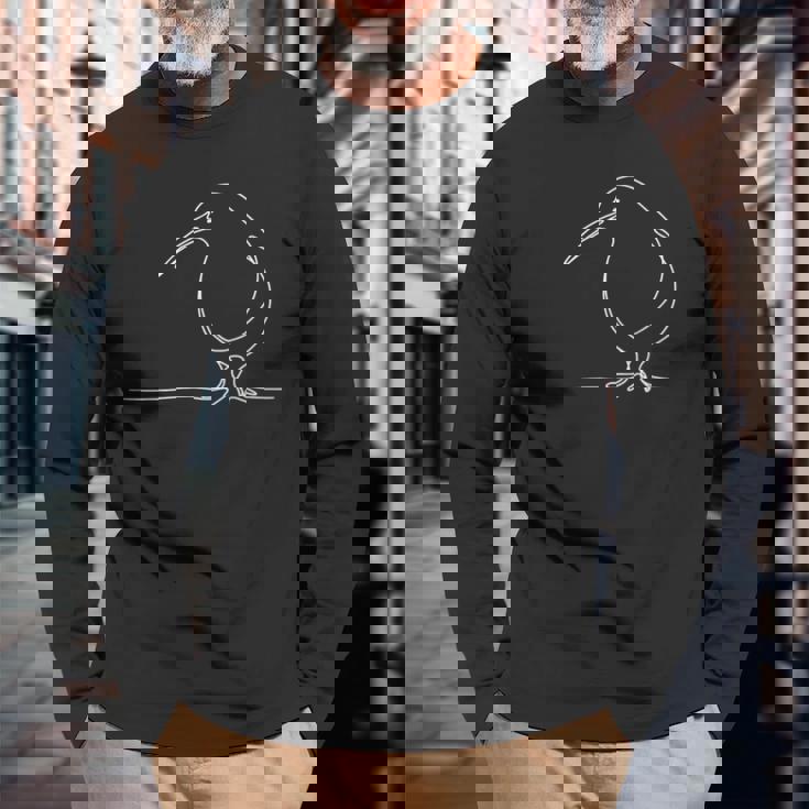 キウイバード ラインアート ミニマリスト ワンライン 長袖Tシャツ 高齢者への贈り物