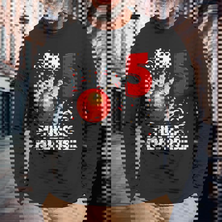 キッズ 5歳の誕生日 男の子 ボウリング This Is How I Roll 5歳 長袖Tシャツ 高齢者への贈り物