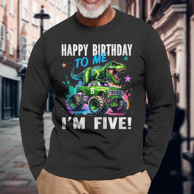 キッズ ハッピーモンスタートラックがテーマの5歳の誕生日 5歳 男の子 5歳 長袖Tシャツ 高齢者への贈り物