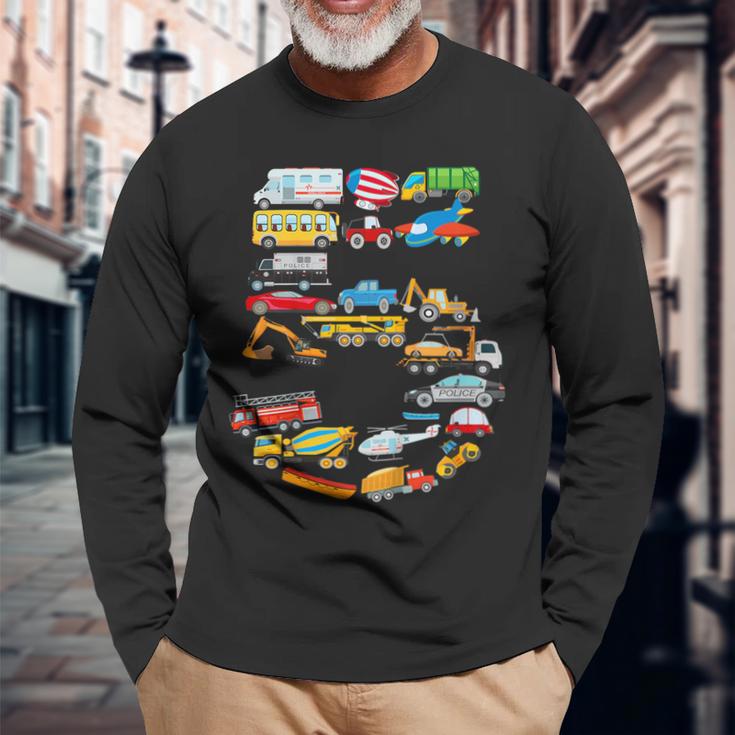 キッズ 男の子の車、消防車の5歳の誕生日 長袖Tシャツ 高齢者への贈り物