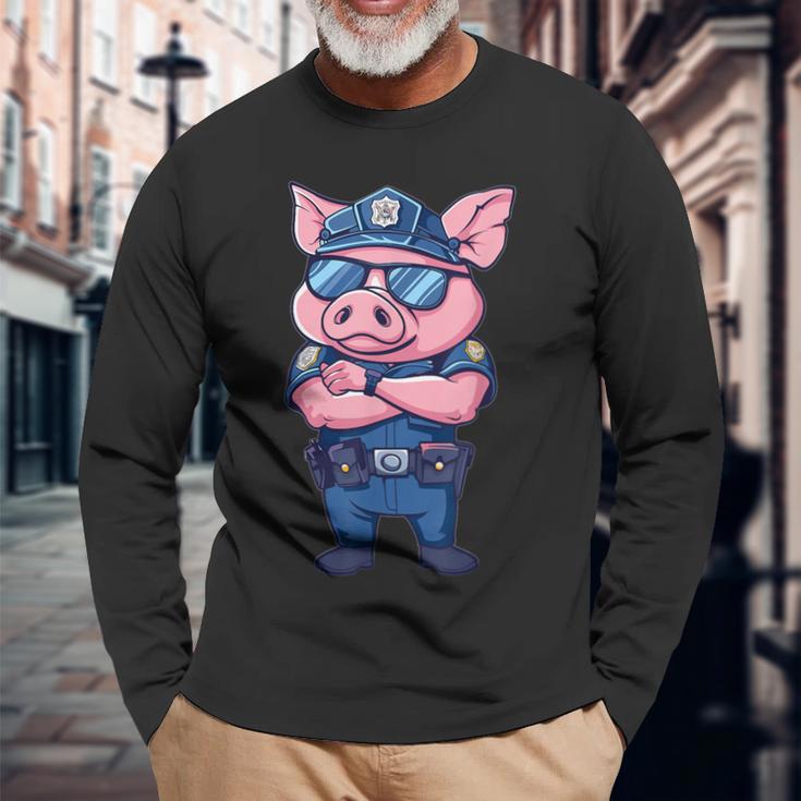 キッズ 警察豚 長袖Tシャツ 高齢者への贈り物