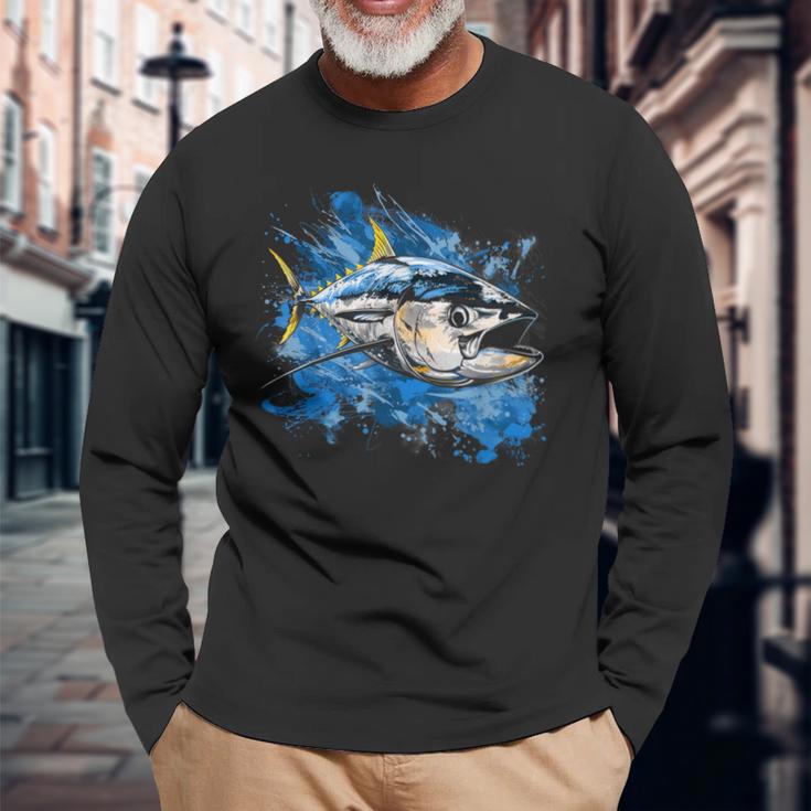 キハダマグロ釣り 大物漁師 長袖Tシャツ 高齢者への贈り物