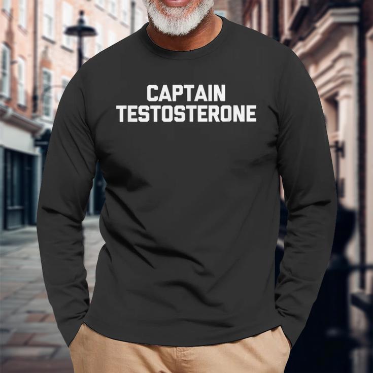 メンズ キャプテンテストステロンtシャツ 面白いウェイトリフティングワークアウトジム 長袖Tシャツ 高齢者への贈り物