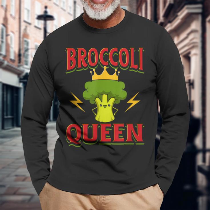 キュート ブロッコリー クイーン 引用 おもしろい 野菜 ブロッコリー愛好家 長袖Tシャツ 高齢者への贈り物
